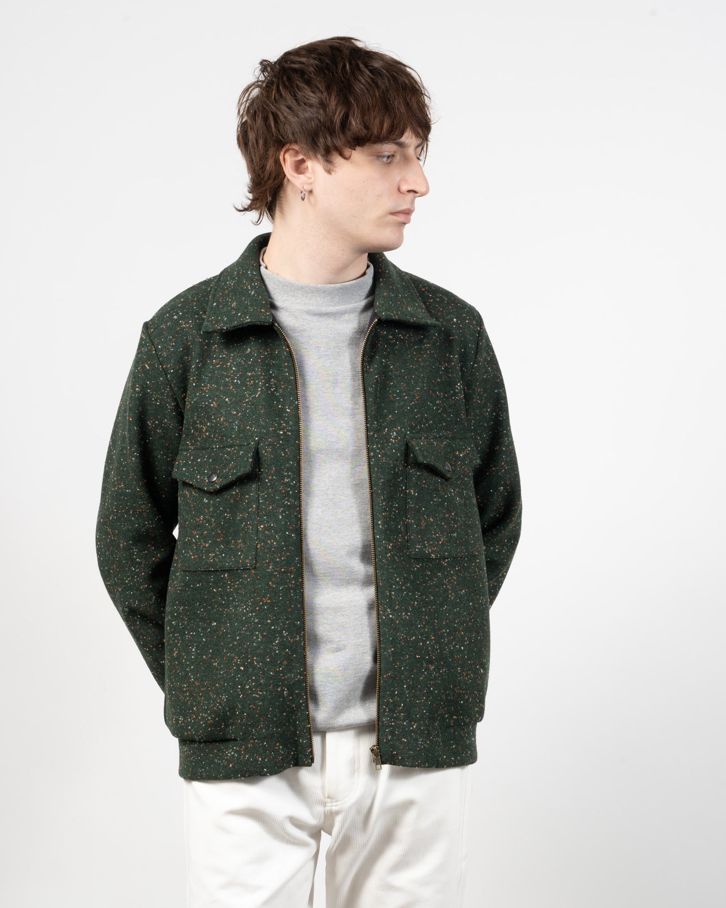 CODY ZIP SWEATSHIRT - Green Fleck