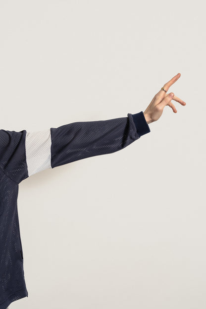 POOLS Airtex longsleeve polo - Navy