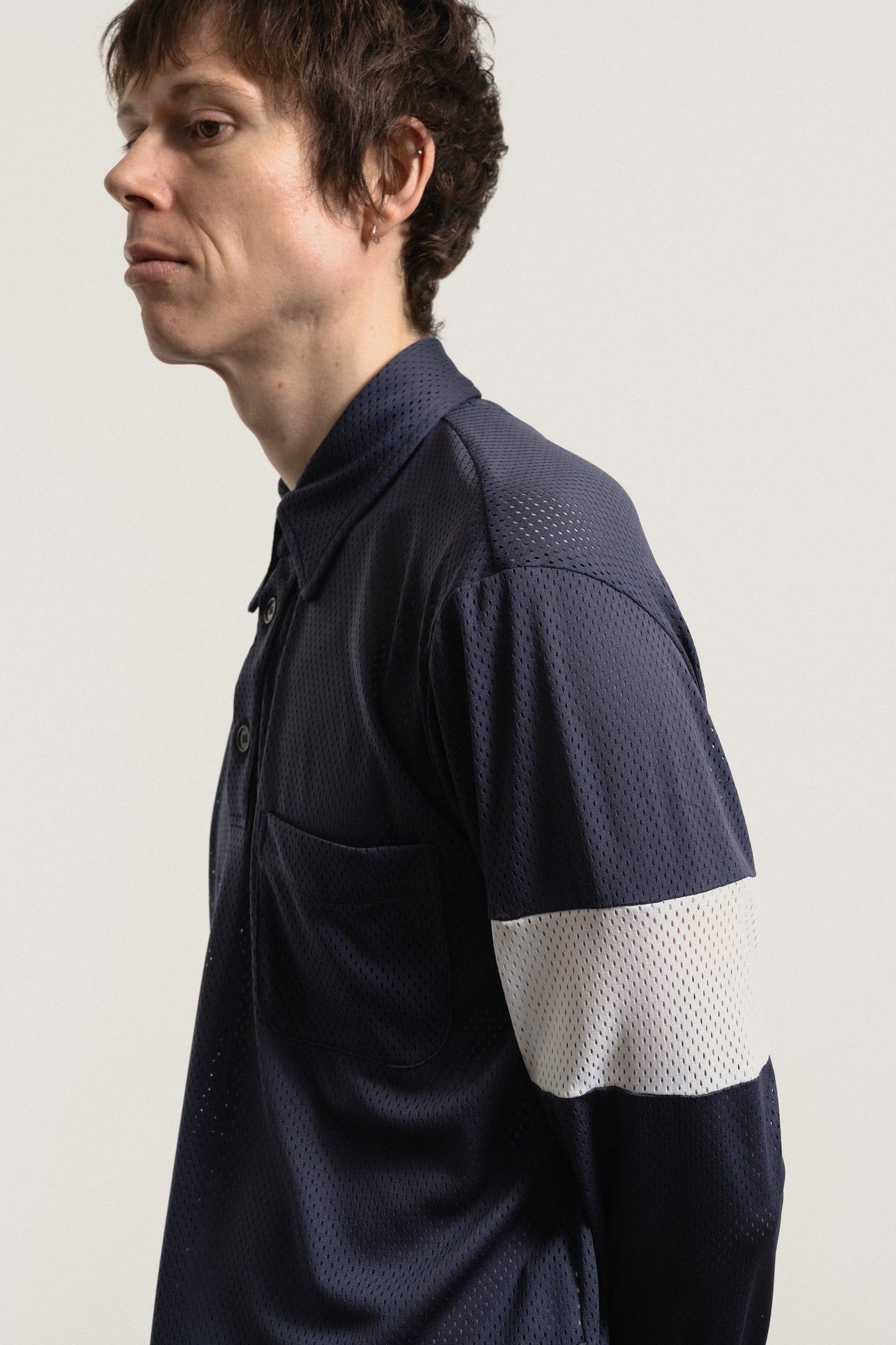 POOLS Airtex longsleeve polo - Navy