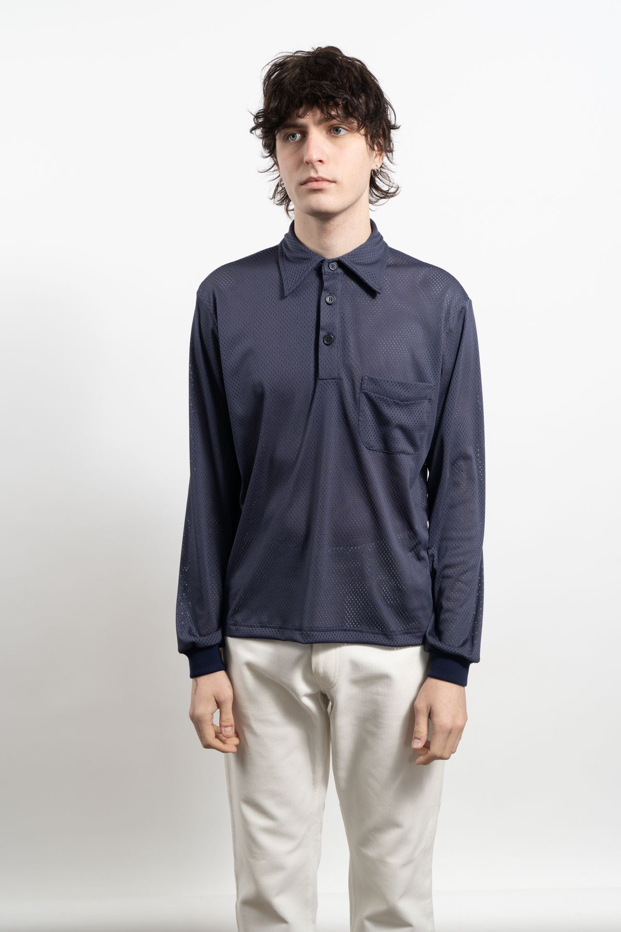 POOLS Aertex Long sleeve polo - Navy