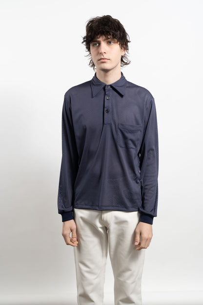 POOLS Aertex Long sleeve polo - Navy