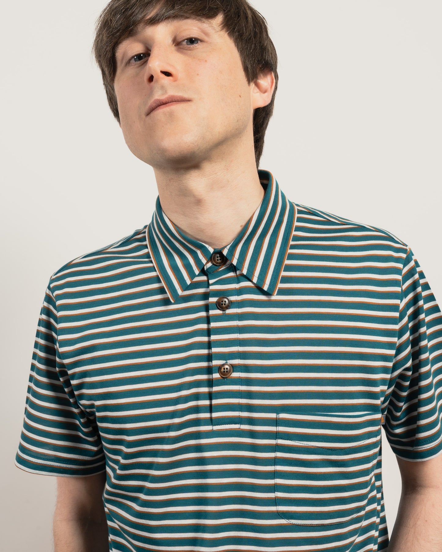 POOL Fine stripe polo - Ivy Green