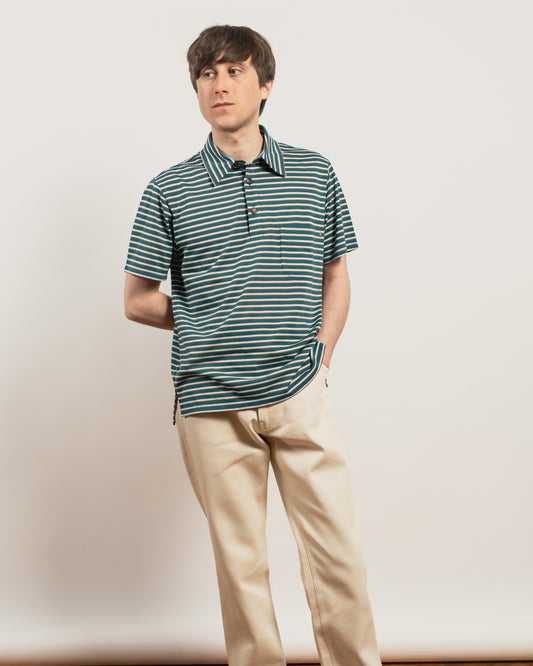 POOL Fine stripe polo - Ivy Green
