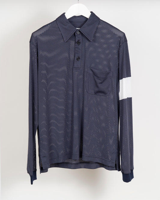 POOLS Airtex longsleeve polo - Navy